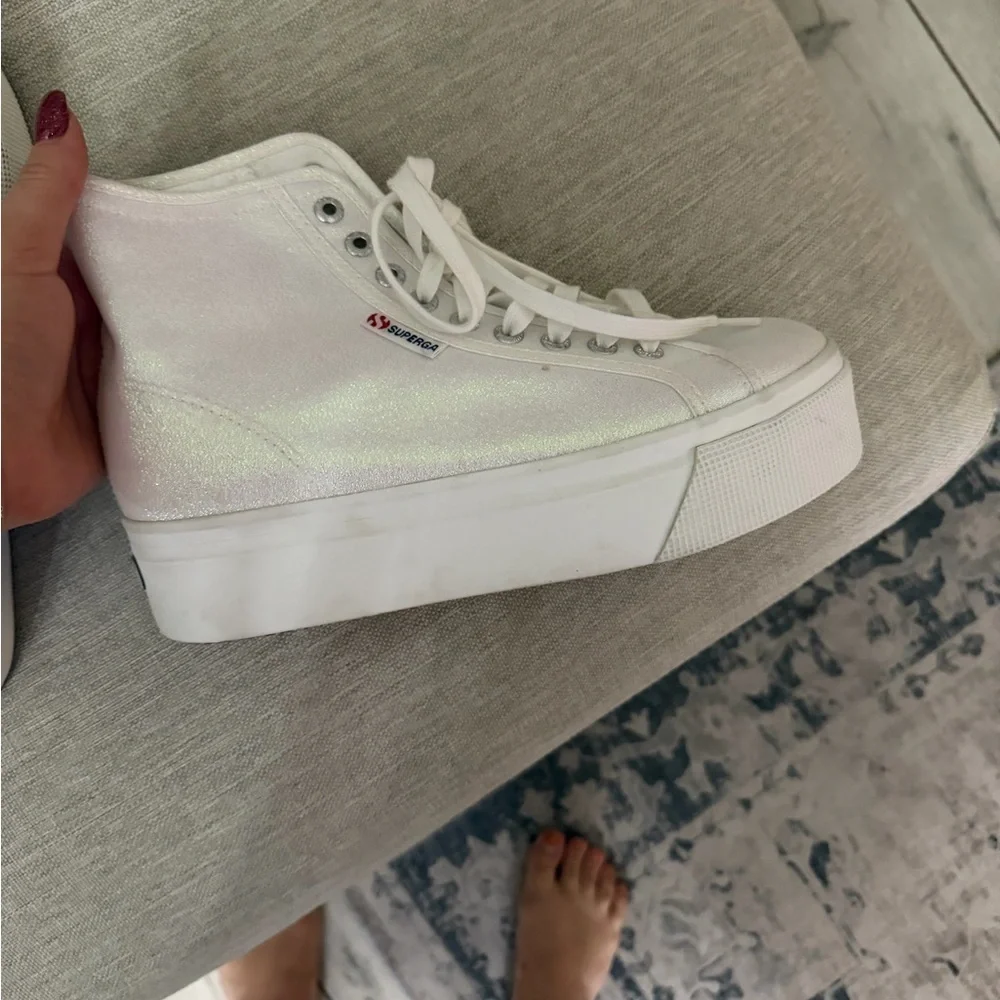 Superga Women's Iridescent White Platform Sneakers